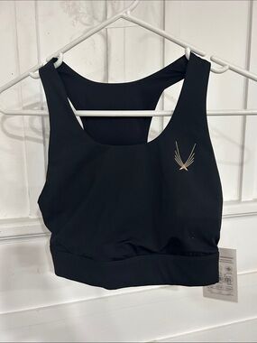 Black Racerback Sports Bra with Gold Emblem